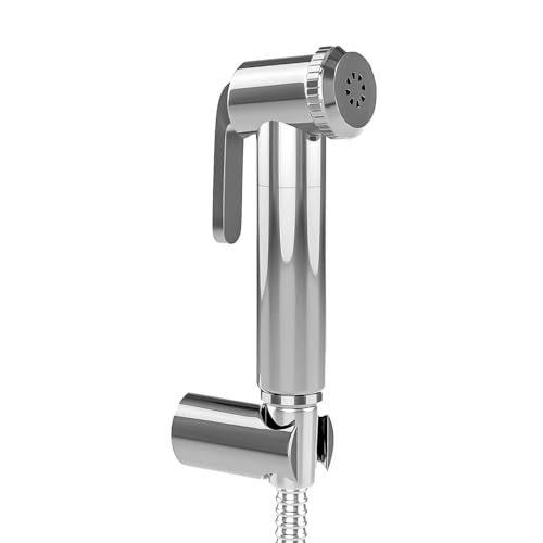 Image of Jaquar Hand Shower (Health Faucet) with 8mm Dia, 1-Meter Flexible Tube & Wall Hook - Durable, Easy-Install Bathroom Shower Head Replacement, Sliver, Chrome Finish