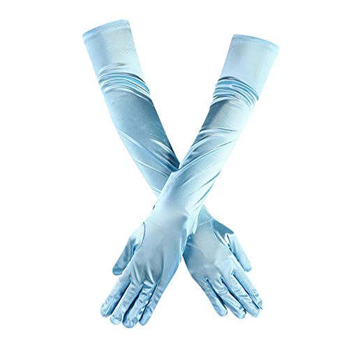 Winterhandschuhe Damen Warm Opera Ellenbogen Finger Damenlänge lange Braut Satin Dance-Handschuhe 20er Fingerlinge Handschuhe Damen (Light blue, One...