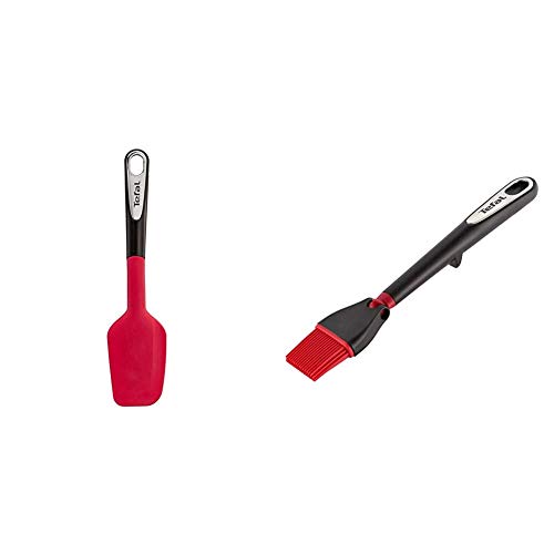 Tefal K2064614 Ingenio Maryse Spatule en Silicone ustensile de Cuisine Noir et Rouge & K2072414 Ingenio Pinceau Silicone avec Manche Anti-dérapant ustensile de Cuisine Noir et Rouge
