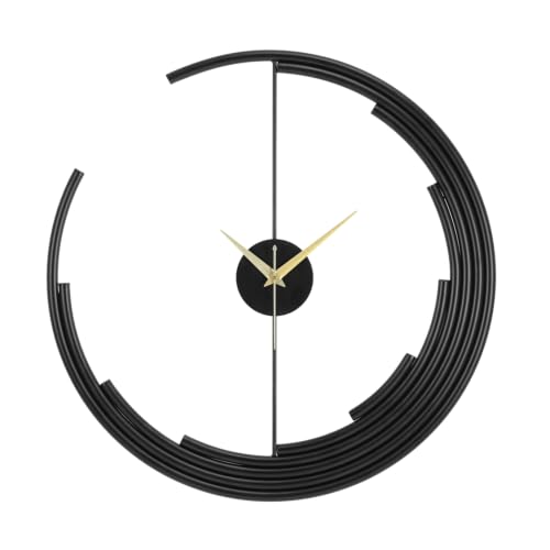 Image of Wakefit Metal Round Analog Wall Clock 24 Inch Modern Abstract Silent Movement Decorative Wall Clock for Living Room Bedroom Study Office Home Premium Gift | Black (Orbitt)