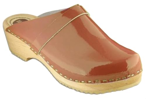 Sabots suédois cuir et bois confortables vernis orange