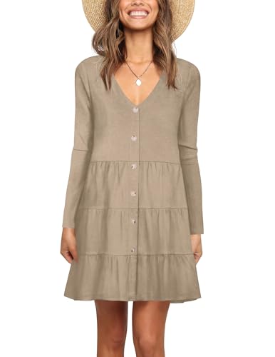Image of Nova In Sky Women's Summer Dresses 2026 Short Sleeve V-Neck Casual Loose Swing Button Down Casual T Shirt Dresses