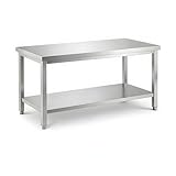 GASFRIT Mesa de Trabajo de Acero Inoxidable AISI 304 para Preparación de Alimentos, Mesa Industrial Profesional con Estante Inferior y Patas Regulables, Cocina y Hostelería (1500 x 600 x 850 mm)
