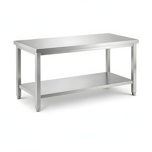 GASFRIT Mesa de Trabajo de Acero Inoxidable AISI 304 para Preparación de Alimentos, Mesa Industrial Profesional con Estante Inferior y Patas Regulables, Cocina y Hostelería (1500 x 600 x 850 mm)