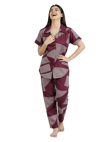 Women's Printed Night Suit Set | Soft & Breathable Shirt and Pyjama Set for Women | Stylish Relaxed Fit Sleepwear for Everyday Comfort | Perfect Lounge Wear for Home & Travel