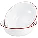 Elsjoy Set of 2 Enamel Bowl, 3 Quart Large Enamel Mixing Bowl White Enamelware with Red Rim, 11 Inch Vintage Enamel Soup Basin for Fruit, Salad, Pasta, Dinner