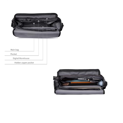 Men Casual Satchel, Multi-pocket, Messenger Bag, Canvas, Shoulder Crossbody Bag, Waterproo, for Travel Work Busines, 11.4in3