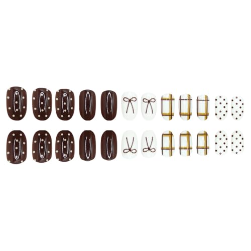 Image of Red Press on Nails Polka Dots Fake Nails Short Almond False Nail Bow Glue on Nails with Design Glossy Full Cover Artificial Acrylic Stick on Nail for Women Girls Manicure 24Pcs