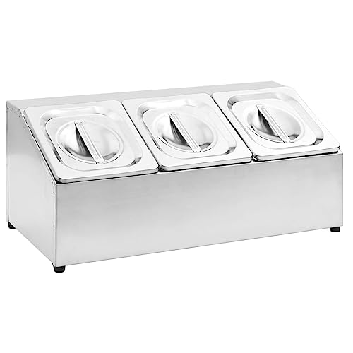 vidaXL Stainless Steel Gastronorm Container Holder with 3 GN 1/6 Pans - Stable, Easy to Clean, for Restaurants, Home Use, Parties