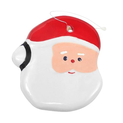 Shiny Glazed Earthenware Santa Christmas Ornament – Charming Santa Face Design with Hanging String for Holiday Tree Decor – Set of 6 Decorative Xmas Ornaments