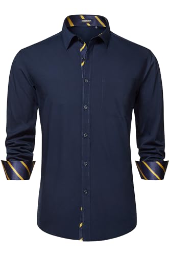 Image of HISDERN Mens Business Dress Shirts Long Sleeve Casual Button Down Shirt Formal Inner Collar Contrast Shirt for Men Wedding