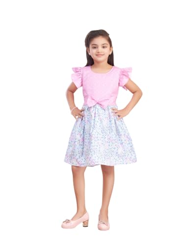 Image of Aarika Girls Casual Wear Firozi Colour Polka DotFloral Print Cotton Blend Frock