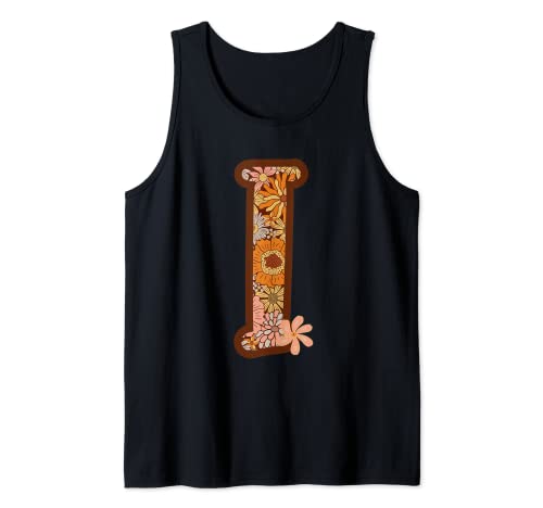 Retro Boho Groovy Floral Letter I Initial Monogrammed Daisy Tank Top