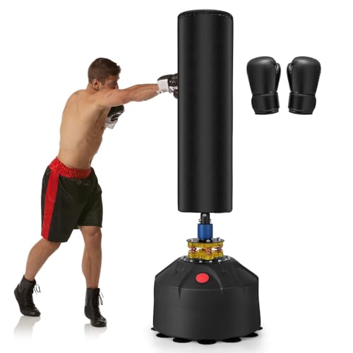 KOMFOTTEU Standboxsack 173cm, Schwerer Boxsack mit Ständer, Boxsack Set stehend Ink. Saugnapfbasis & Boxhandschuhe, Boxing Bag Kickboxsack Sandsack für Erwachsene