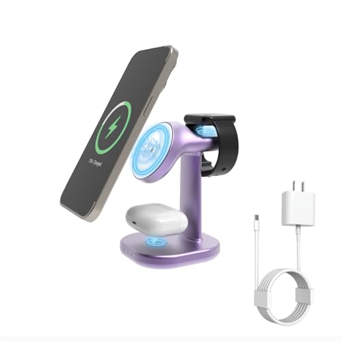 Wireless Charging Station for Magsafe Charger Stand,Fast Wireless Charger for iPhone Stand,3 in 1 Magnetic Phone Charger for Apple Watch,for Airpods,for Magsafe Charging Station