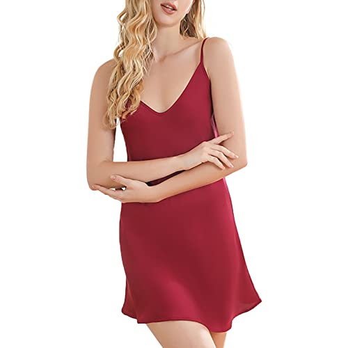 Camisones de noche para mujer de satén con cuello en V, negligee babydoll lencería para mujer con correa de hombro ajustable, camiseta de dormir sin mangas, ropa interior, ropa de dormir, ropa de