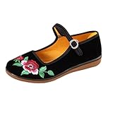 Mikitutu Womens Cotton China Doll Mary Jane Shoes Ballet Flats
