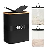 Cesto Porta Biancheria 150 L con Coperchio e 2 Scomparti, Grande Cesto per Bucato Pieghevo...