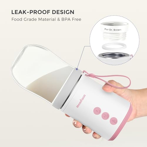 MOMFANN Portable Bottle Warmer, Travel Baby Bottle Warmer for Breastmilk, Leak-Proof, Fast Heating, Multi-Level Temperature Control and Automatic Shut-Off, Pink
