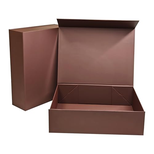 GREDNA 2 Pack 12.2x9.25x3.35 Magnetic Gift Boxes Brown Gift Box with Lid for Presents Groomsman Proposal Box Wedding Christmas Halloween Birthday Gift Packging