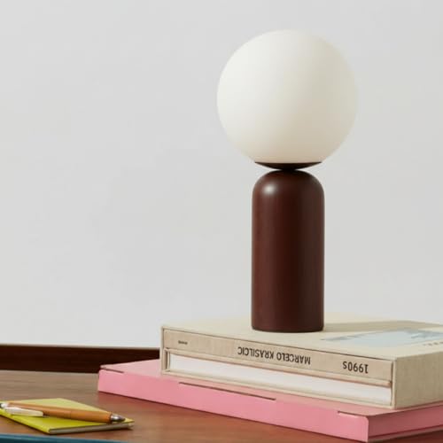 Image of Table Lamp for Bedroom | Wooden Bedside Night Lamp with Linen Shade | Modern Aesthetic Living Room Table Lamp | Warm Light Decor Lamp Full Moon