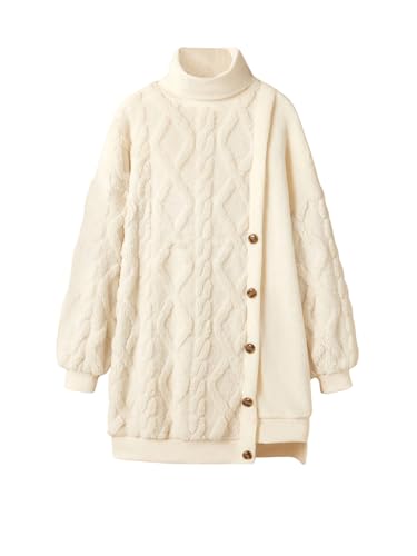 SweatyRocks Girl's Button Front Fuzzy Dress Asymmetrical Long Sleeve High Neck Dresses