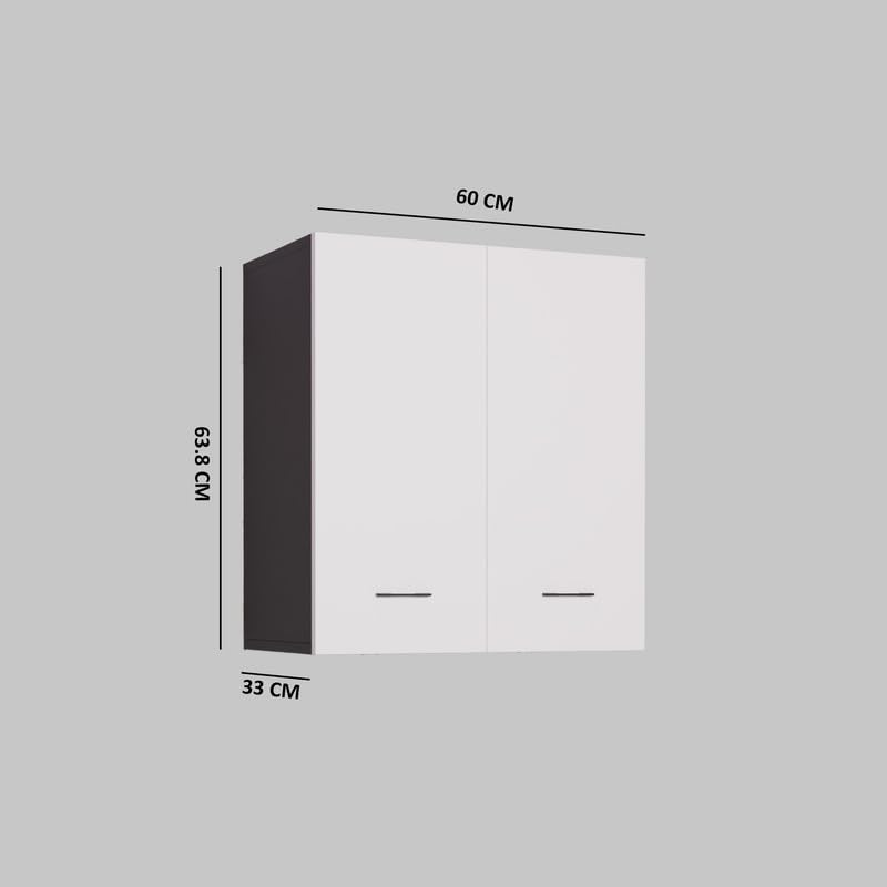 Image of 2 Door Wall Mounted Cabinet with Adjustable & Fixed Shelf | Engineered Wood Storage for Kitchen, Bathroom, Office & Living Room | DIY Assembly | Color: Grey & White | Size: 60 x 33 x 63.8 cm