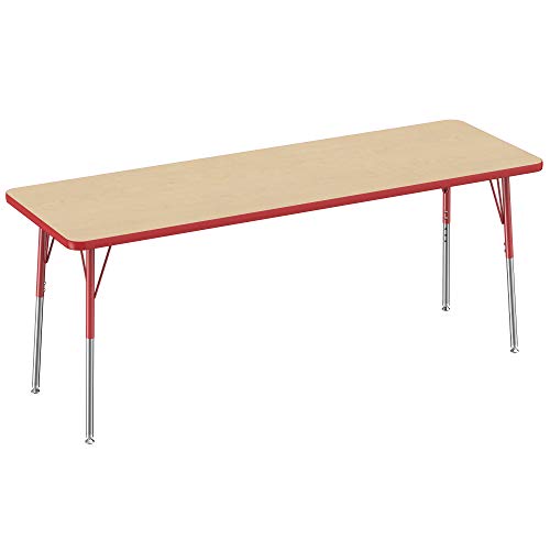 FDP 24" x 72" Rectangle Table with Swivel Glide Legs - Maple/Red