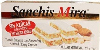 Sanchis Mira Turron Imperial con Almendras Calidad Suprema Sin Azucar Anadido / Almond Honey Crunch No Sugar Added Supreme Quality 7oz