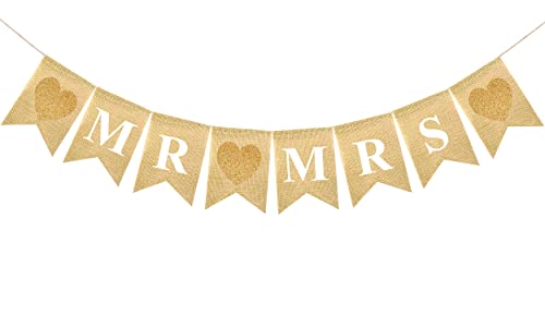 FAKTEEN Mr and Mrs Jutebanner mit Herz Wimpelkette Girlande für Brautparty, Hochzeitsfeierdekoration, Valentinstag, Jubiläumsfoto-Requisiten Cover