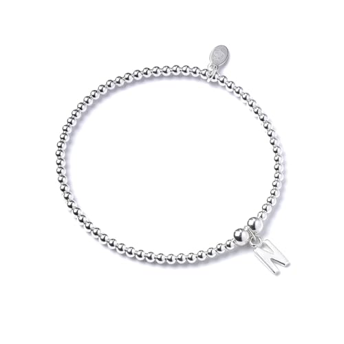 Image of MYLEE London Sterling Silver Initial Charm Ball Bead Bracelet, Elastic Stretch (N)