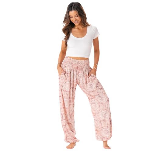 Image of Lotus and Luna Women's Harem Pants Thai Pants for Beach & Lounge High Waisted Flowy Boho Pants Genie Pants Yoga Pants