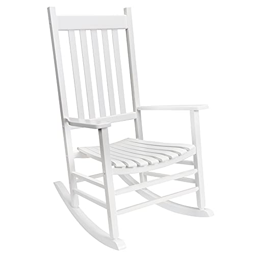 GnL Recsports Patio Rocking Chair, Outdoor Rocking Chair, Wood Porch Rocker, Wooden Rocking Chair for Adult for Garden, Lawn, Balcony, Backyard and Patio (1 White)