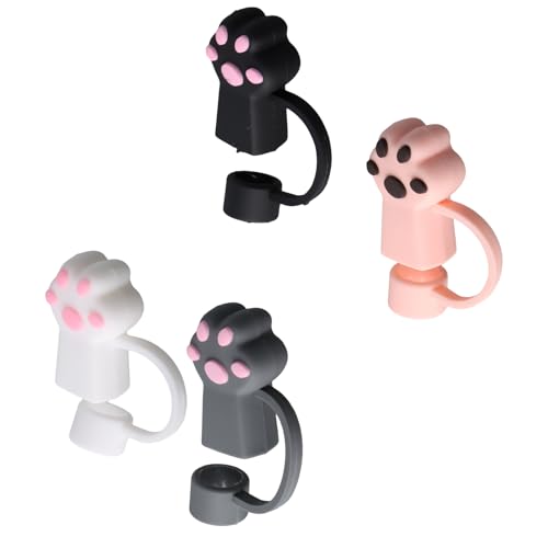 Daleweo Lot de 4 couvercles de paille, 10 mm, pour Stanley Cup, bouchons de patte de chat, compatibles avec les accessoires Stanley, anti-poussière, réutilisables, noirs et blancs