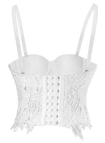 Charmian Women's Punk Goth Floral Lace Bustier Corset Party Bralet Crop Top White Large #TOP2