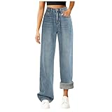 HUALONG Thermo Jeans Damen High Waist Warme Hose Weites Bein Baggy Damenjeans Thermojeans Damen Winter Fleece Gefütterte Jeanshose Straight Leg Thermohose Boyfriend Denim Jeanshosen (1-Light Blue, M)