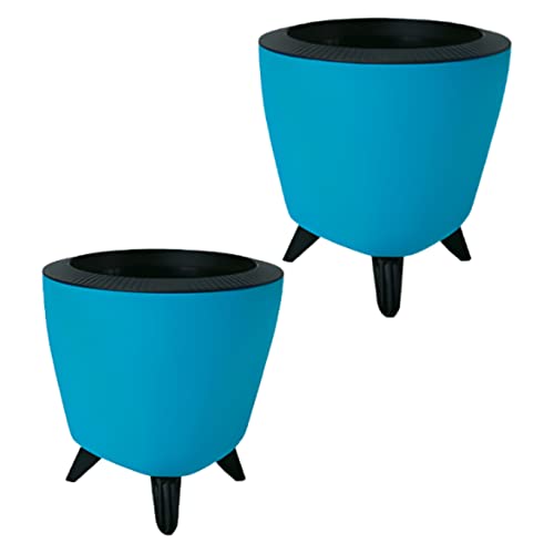 Image of Garden Art (Pack of 2 Indoor Outdoor Self Watering Planter Home Living Room Office Tabletop Decorative Plastic Flower Pot 5.1 Inch (Blue, 2) PPLAB