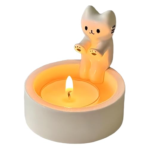 Houseen Cartoon Kitten Candle Holder Kitten Warming Paws Cute Scented Light Holder Cat Resin Candle Holder Candlestick Home Decoration for Tealight(COLOR:A) 22351188