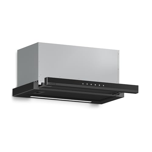 Klarstein Velaire Dunstabzugshaube 60cm, Unterbau, Ausziehbar, 896 m³/h Boost, Touch, Energieklasse A++, LED, Leise, Aluminium- & Aktivkohlefilter, Unterbauhaube Küche, Schwarz
