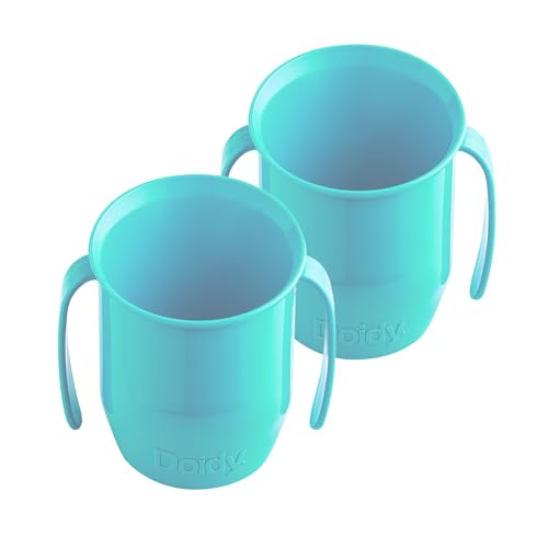 Doidy Cup, Open Cup for Training Baby 6 Months-3 Years, 200ml, Slanted Weaning Cup with Handles for Learning to Drink, BPA Free, 2 Pack (Turquoise)