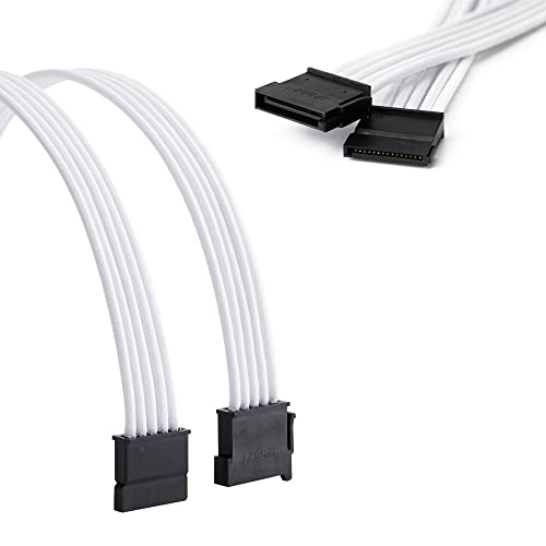 Formulamod Sata + Molex Power Extension Cable Kit, Male To Female 11.8 Inch Extender Sleeve Power Cables (White) #TOP3