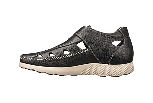 CALTO Men's Invisible Height Increasing Elevator Shoes - Black Premium Leather Lightweight Fisherman Sandals - 2.8 Inches Taller - K2132 - Size 9 D(M) US3