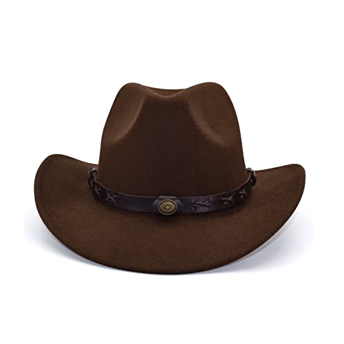 Gossifan Sombrero de vaquera occidental de los hombres de las mujeres Sombrero de Fedora con la correa, Coffee, M Cover