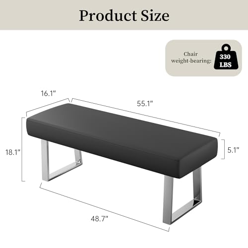 Image of JIEXI 55 inch Indoor PU Leather Upholstered Footstool Bench with Metal Legs