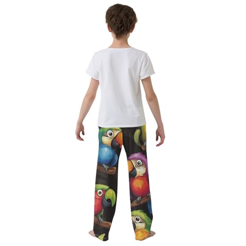 Colorful Parrots Boys Long Pants Soft Trousers Elastic Waist Kids Lounge Bottoms with Pockets S-XL3