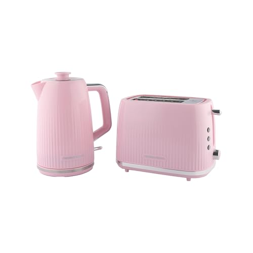 Hamilton Beach Kettle and Toaster Set, Miami, Electric Kettle 1.7L, Wide Slot Toaster 2 Slice, Boil Dry Protection, 7 Variable Browning Levels, Flamingo Pink - HBMIAF