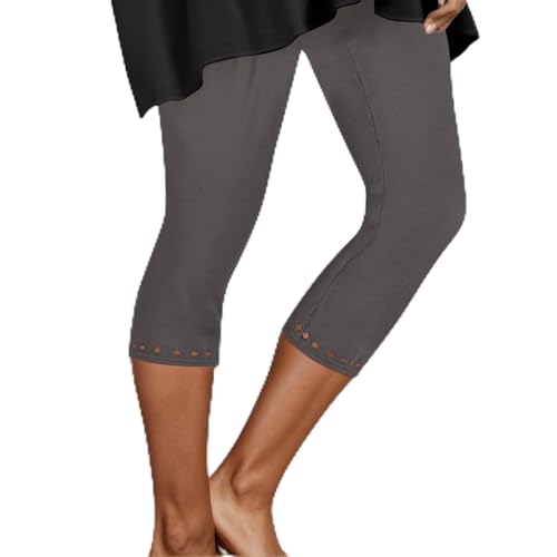 Vhersily Leggings Capri de niña elásticos de cintura alta para niños pantalones de yoga de color liso de algodón elástico medias 3/4 cortas, sueltas para Night Club Thai Fisherman Pants, gris, M