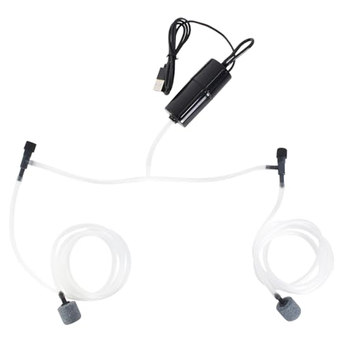 Colexy Bomba de Aire de Doble Cabeza para Acuario Bomba de Aire de Oxígeno USB Aire para Pecera Bomba de Aireador Silenciosa Bomba de Burbujas de Aire Portátil para Exterior con 2 Piedras de Aire