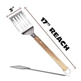 BBQ-AID Pro BBQ Metal Spatula - 17" Barbecue Spatula Stainless Steel with Serrated Knife Edge - Acacia Wood Handle - Heavy Duty Built to Last