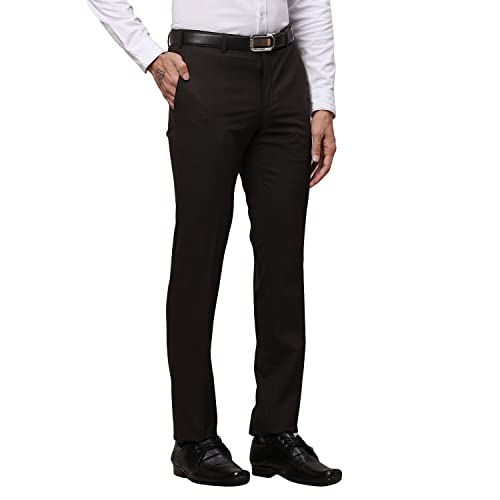 Image of Raymond Men's Slim Fit Mid Rise Poly Viscose Blend Checks Pattern Flat Front Formal Trouser
